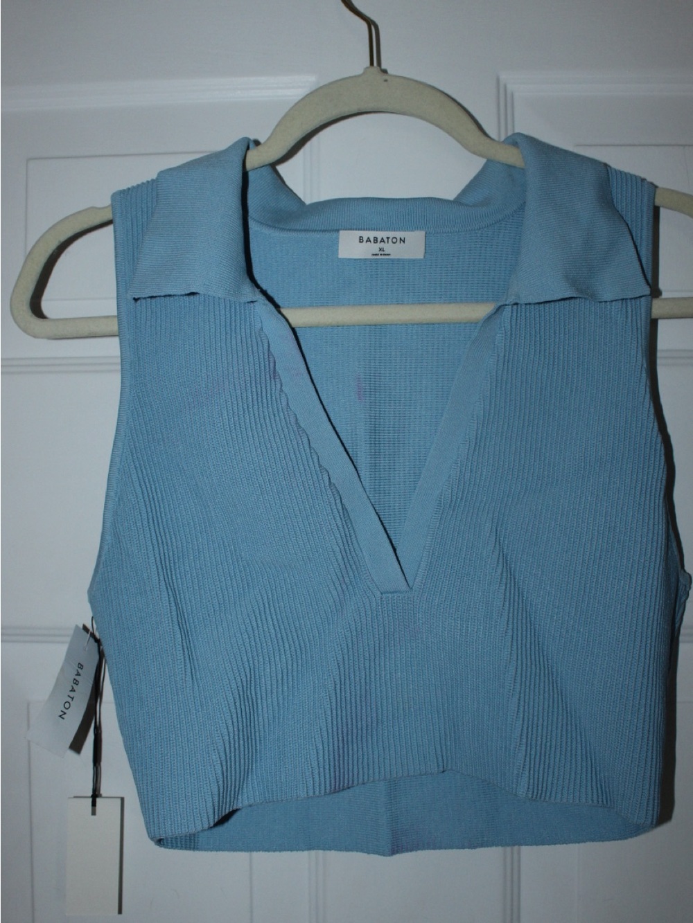 Babaton Sky Blue Sleeveless Knit Polo Tank